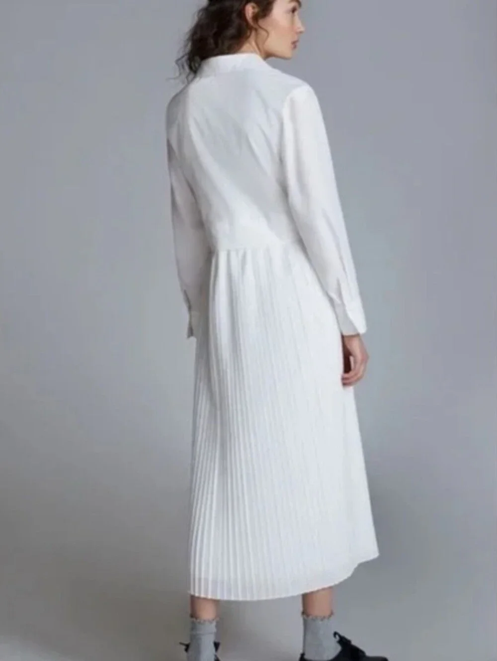 Anthropologie Elenore White Pleated Shirt Dress, Sz S - Picture 2 of 6